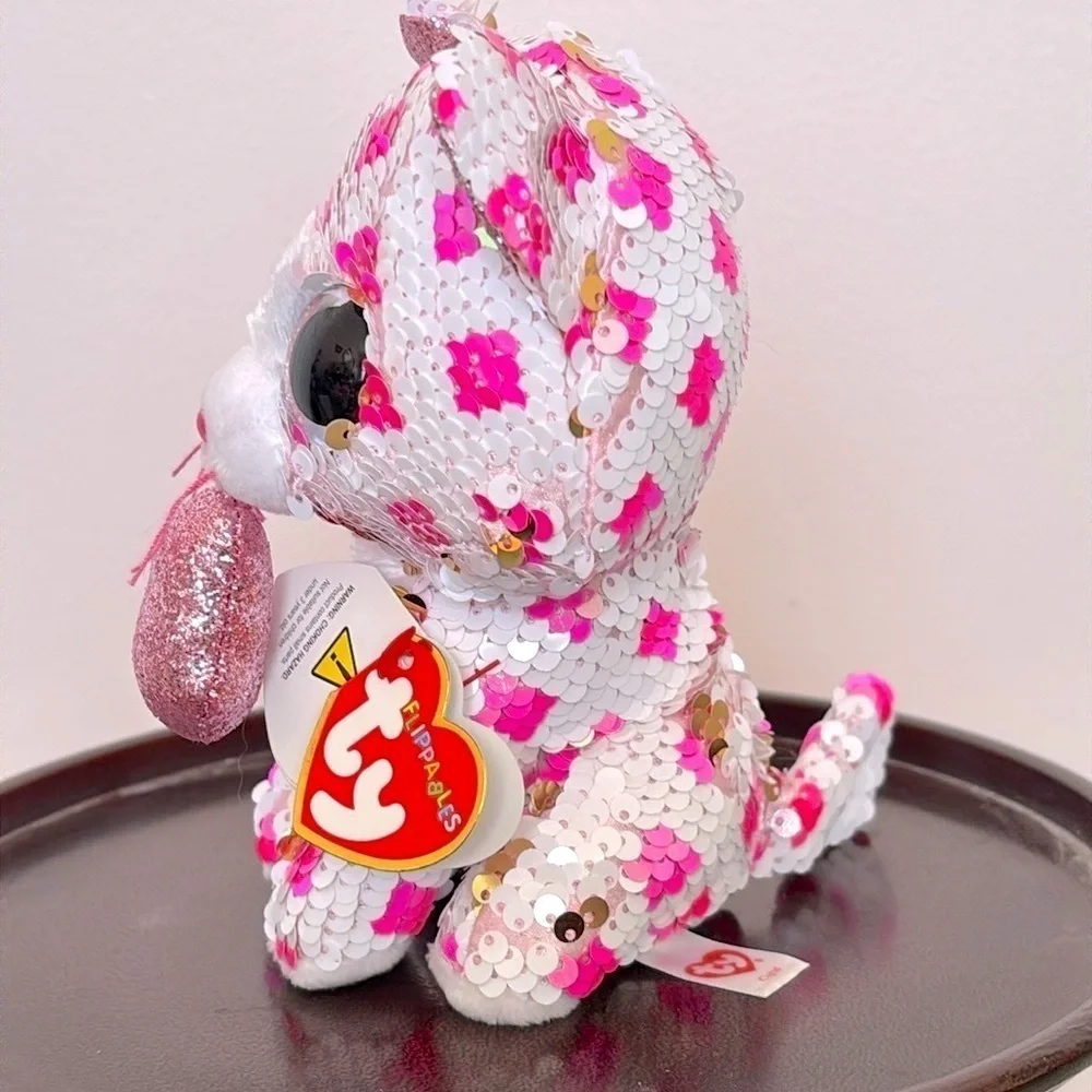 Brand New Ty FIippables Sequins Cupid the Valentine Cat Plush & Pink Boba Diary